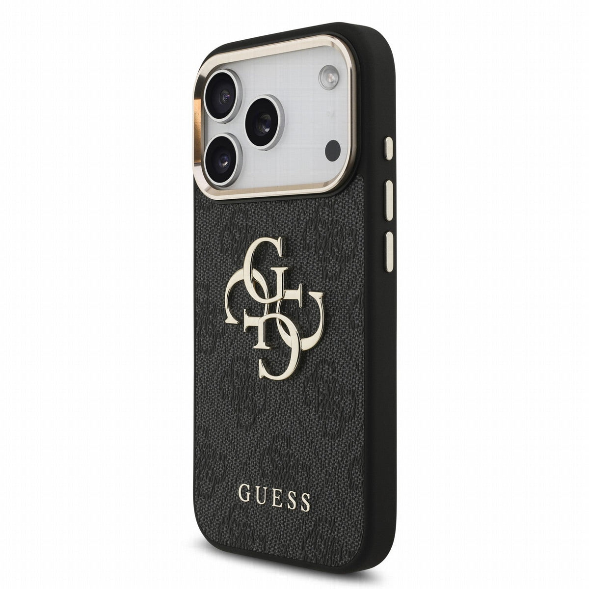 Guess iPhone 17 Pro / iPhone 18 Pro - Σκληρή Θήκη με Επένδυση Συνθετικού Δέρματος και Λουράκι - PU 4G Metal Logo Strap - Black