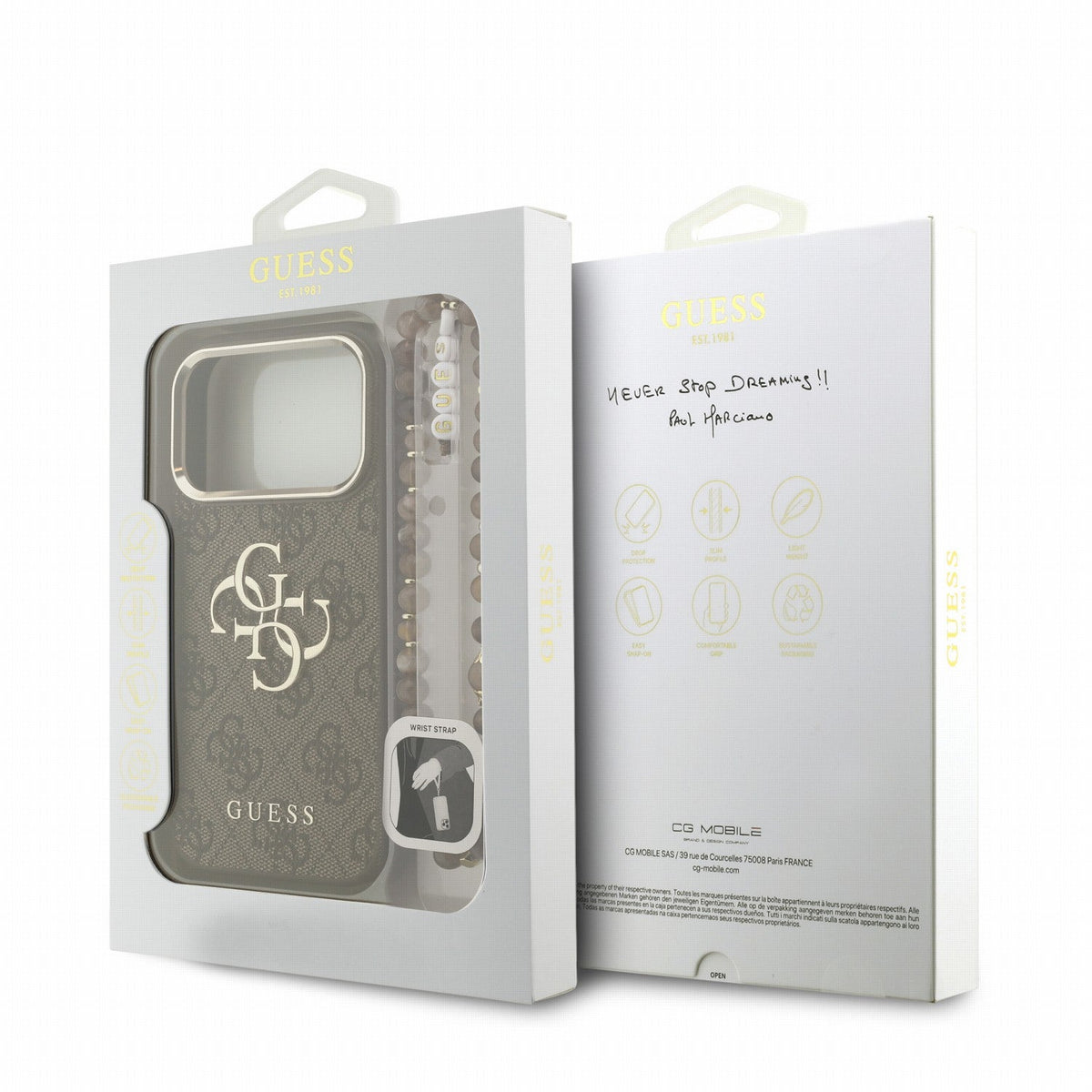Guess iPhone 17 Pro / iPhone 18 Pro - Σκληρή Θήκη με Επένδυση Συνθετικού Δέρματος και Λουράκι - PU 4G Metal Logo Strap - Brown