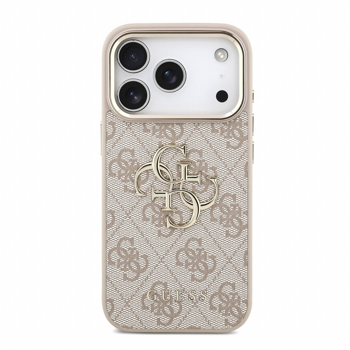 Guess iPhone 17 Pro / iPhone 18 Pro - Σκληρή Θήκη με Επένδυση Συνθετικού Δέρματος και Λουράκι - PU 4G Metal Logo Strap - Pink