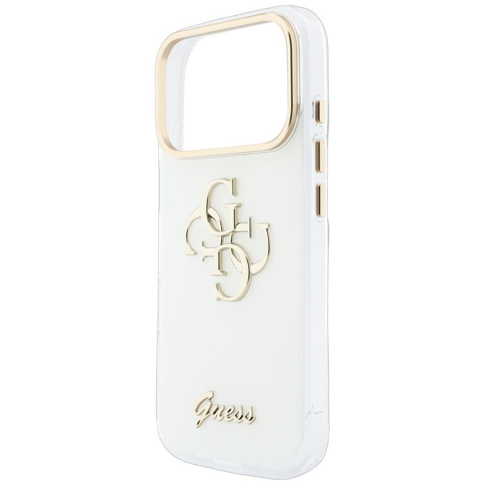 Guess iPhone 17 Pro / iPhone 18 Pro - Σκληρή Θήκη με Πλαίσιο Σιλικόνης - IML 4G Script Metal - White