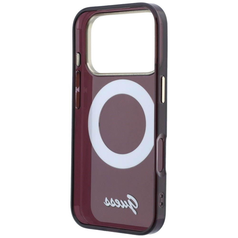 Guess iPhone 17 Pro / iPhone 18 Pro - Σκληρή Θήκη με Πλαίσιο Σιλικόνης και Δαχτυλίδι Συγκράτησης - IML Ring Stand 360 Script Metal Logo MagSafe - Burgundy
