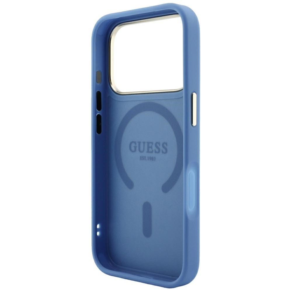 Guess iPhone 17 Pro / iPhone 18 Pro - Σκληρή Θήκη με Πλαίσιο Σιλικόνης και Επένδυση Οικολογικού Δέρματος - Embossed 4G Classic MagSafe - Blue - GUHMP18LP4MSEGCB