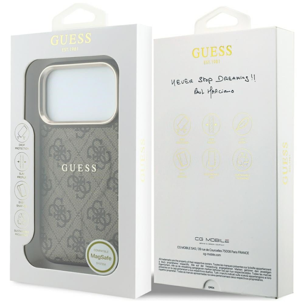 Guess iPhone 17 Pro / iPhone 18 Pro - Σκληρή Θήκη με Πλαίσιο Σιλικόνης και Επένδυση Οικολογικού Δέρματος - Embossed 4G Classic MagSafe - Brown - GUHMP18LP4MSEGCW