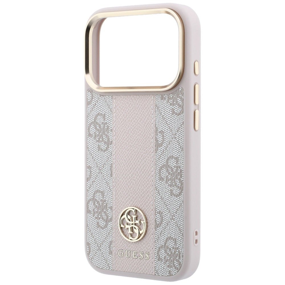 Guess iPhone 17 Pro / iPhone 18 Pro - Σκληρή Θήκη με Πλαίσιο Σιλικόνης και Επένδυση Συνθετικού Δέρματος - 4G with Stripe Round and Classic Logos MagSafe - Pink