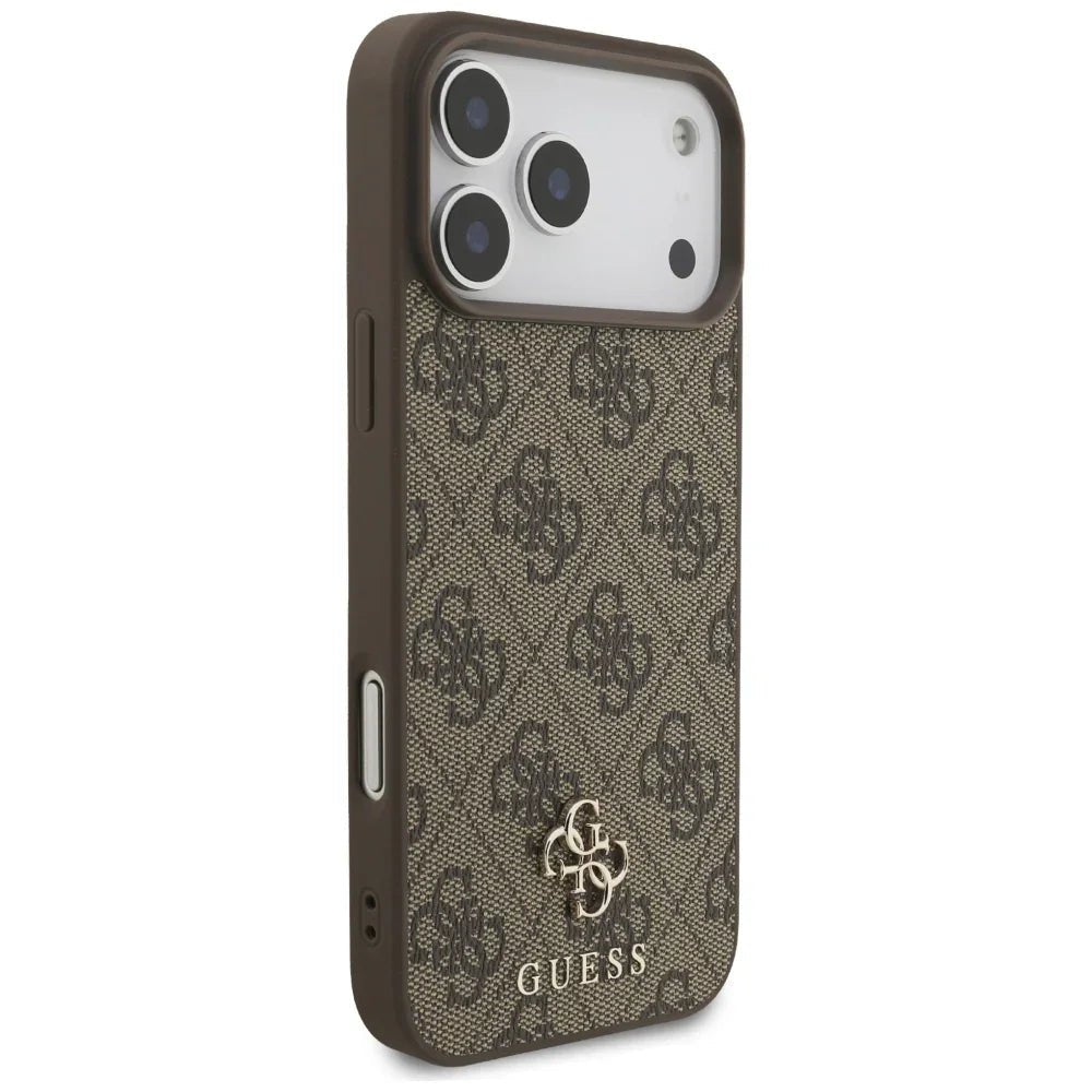 Guess iPhone 17 Pro Max - 4G Small Classic Logo MagSafe - Σκληρή Θήκη με Πλαίσιο Σιλικόνης και Επένδυση Συνθετικού Δέρματος - Brown