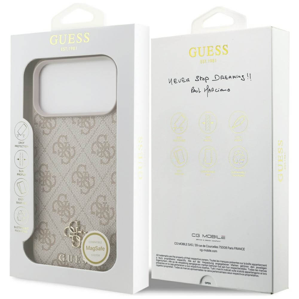 Guess iPhone 17 Pro Max - 4G Small Classic Logo MagSafe - Σκληρή Θήκη με Πλαίσιο Σιλικόνης και Επένδυση Συνθετικού Δέρματος - Pink