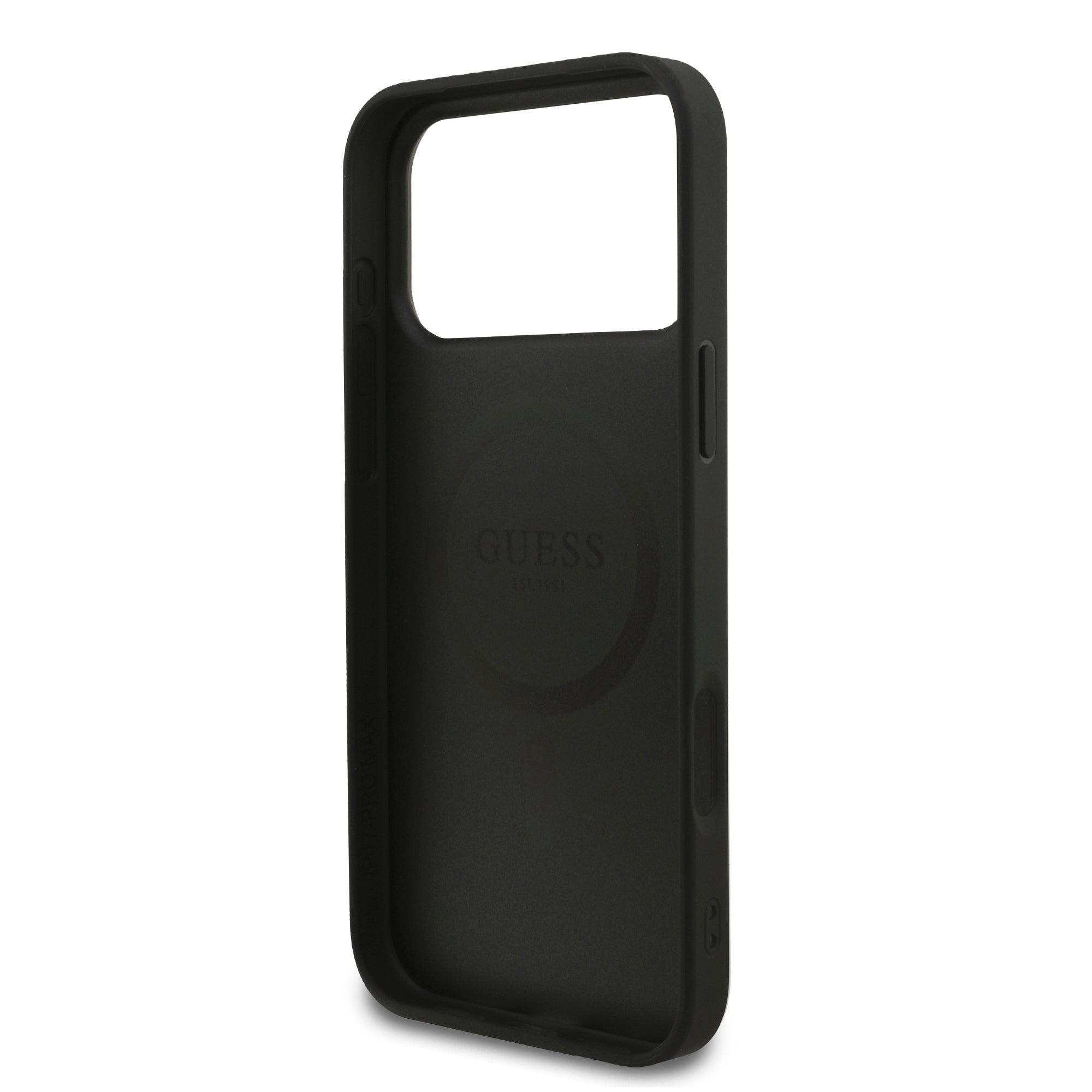 Guess iPhone 17 Pro Max - 4G Strap Triangle Logo MagSafe - Σκληρή Θήκη με Επένδυση Συνθετικού Δέρματος και Λουράκι - Black - GUHMP17XP4TSDPPSK
