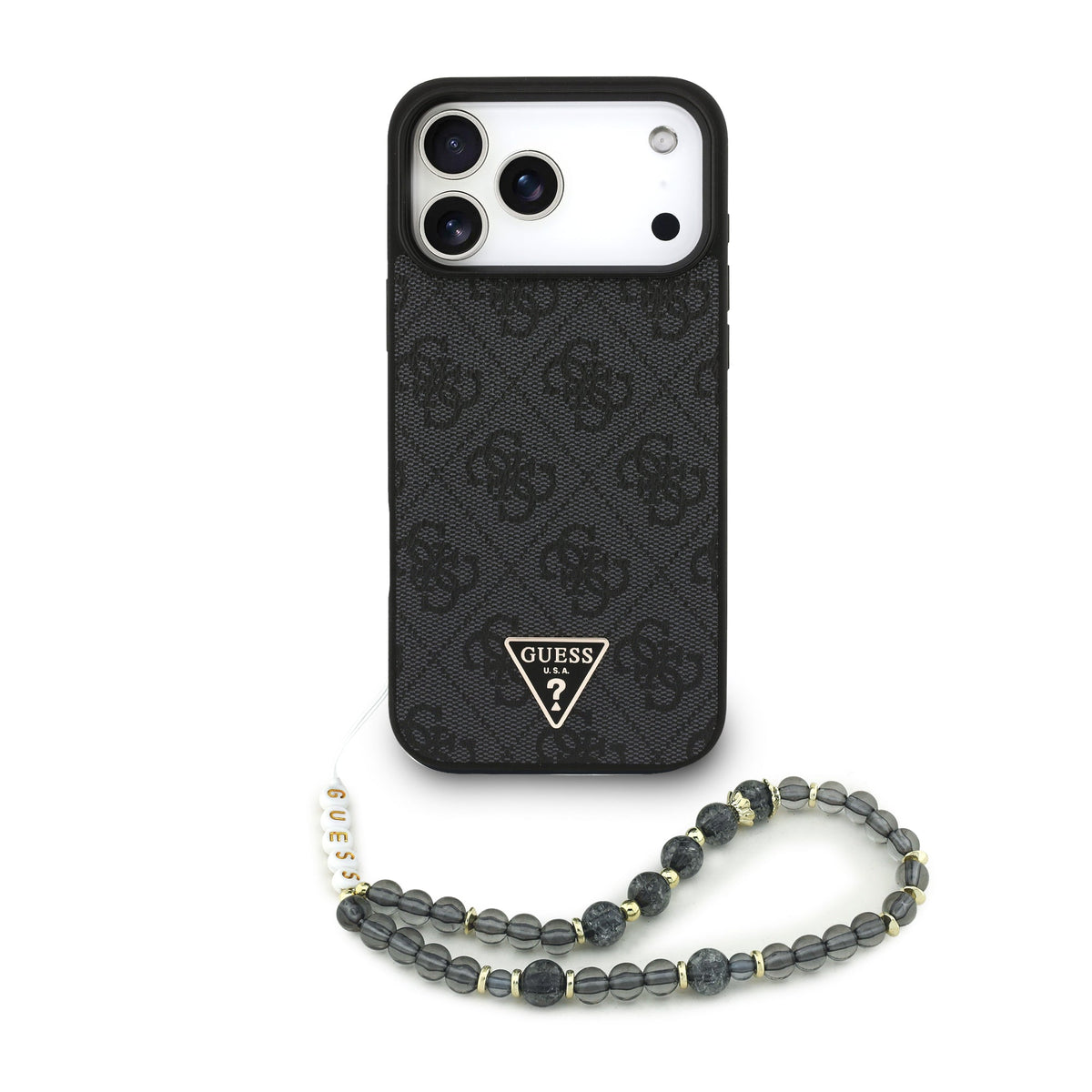 Guess iPhone 17 Pro Max - 4G Strap Triangle Logo MagSafe - Σκληρή Θήκη με Επένδυση Συνθετικού Δέρματος και Λουράκι - Black - GUHMP17XP4TSDPPSK