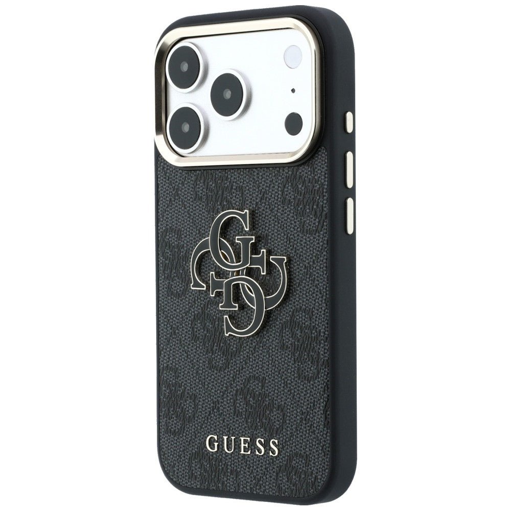 Guess iPhone 17 Pro Max / iPhone 18 Pro Max - Σκληρή Θήκη με Επένδυση από Οικολογικό Δέρμα - 4G and Big Resin Logo - Black