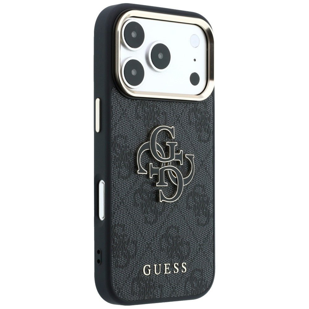 Guess iPhone 17 Pro Max / iPhone 18 Pro Max - Σκληρή Θήκη με Επένδυση από Οικολογικό Δέρμα - 4G and Big Resin Logo - Black
