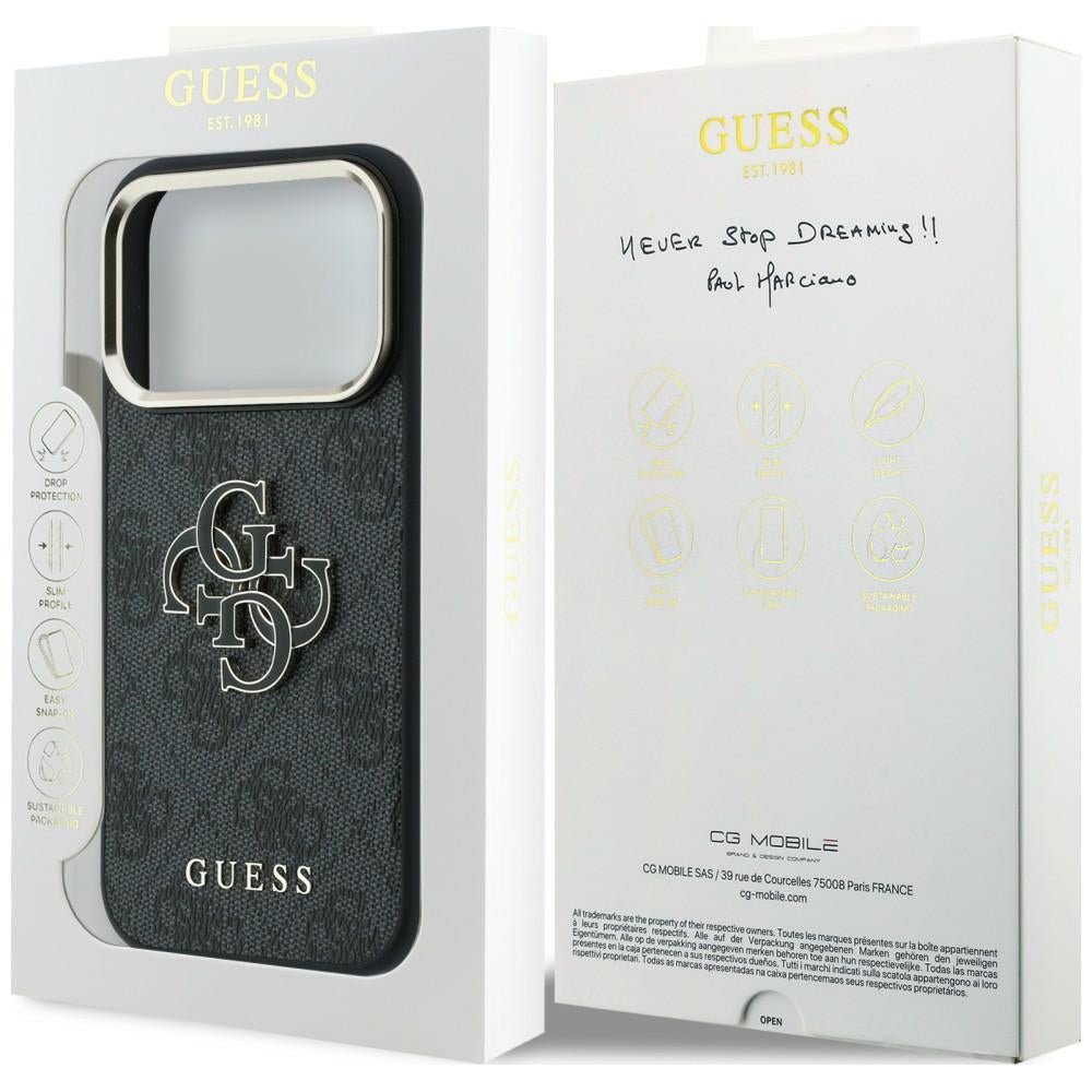Guess iPhone 17 Pro Max / iPhone 18 Pro Max - Σκληρή Θήκη με Επένδυση από Οικολογικό Δέρμα - 4G and Big Resin Logo - Black