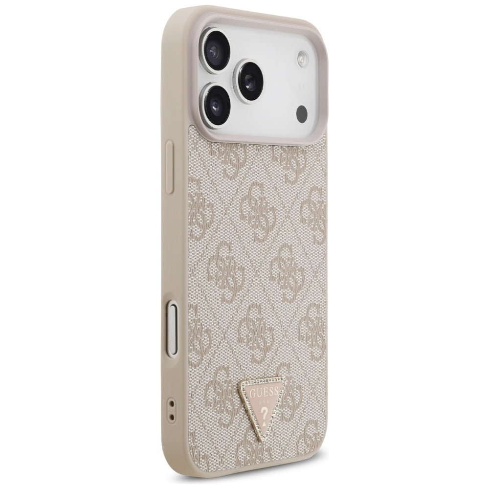 Guess iPhone 17 Pro Max / iPhone 18 Pro Max - Σκληρή Θήκη με Επένδυση Συνθετικού Δέρματος - 4G Triangle Strass MagSafe - Pink - GUHMP18XP4TDPP