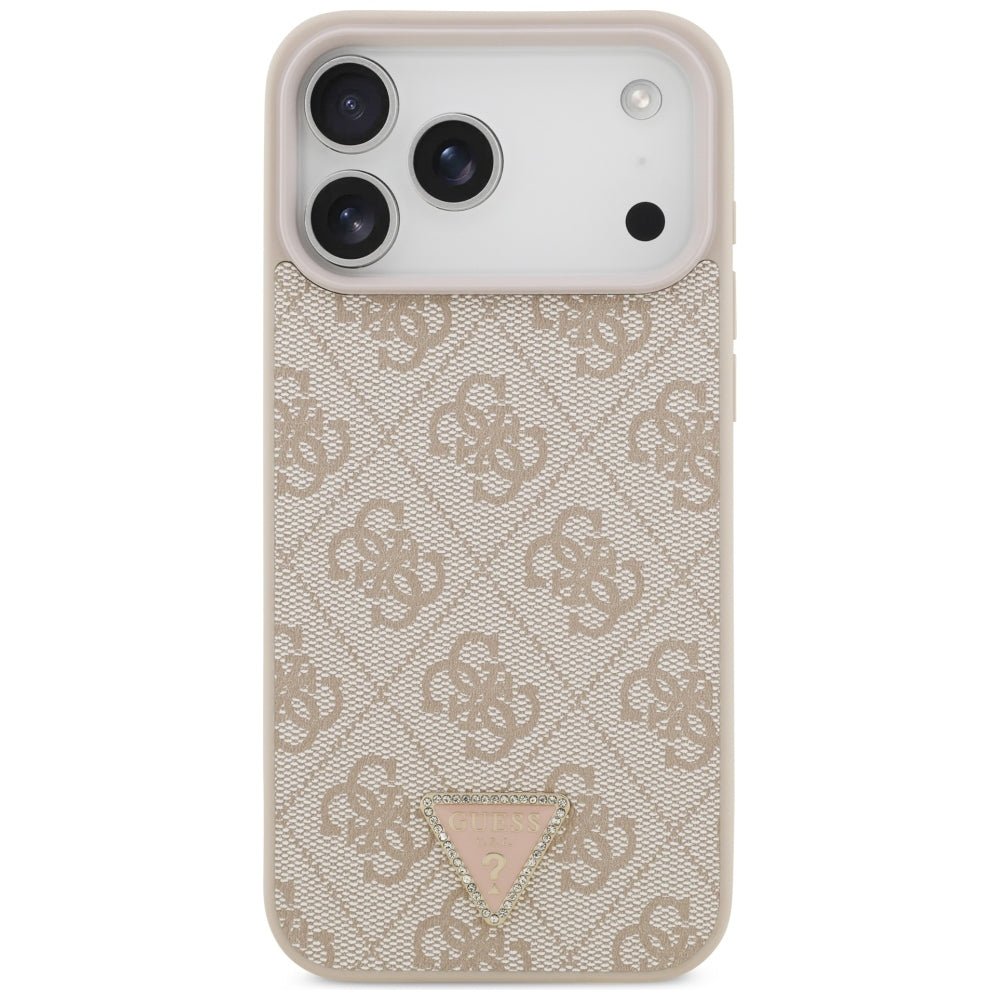 Guess iPhone 17 Pro Max / iPhone 18 Pro Max - Σκληρή Θήκη με Επένδυση Συνθετικού Δέρματος - 4G Triangle Strass MagSafe - Pink - GUHMP18XP4TDPP