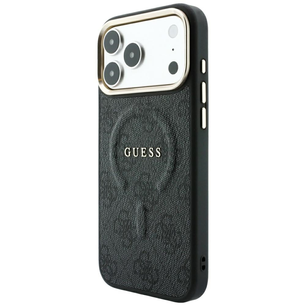 Guess iPhone 17 Pro Max / iPhone 18 Pro Max - Σκληρή Θήκη με Πλαίσιο Σιλικόνης και Επένδυση Οικολογικού Δέρματος - Embossed 4G Classic MagSafe - Black - GUHMP18XP4MSEGCK