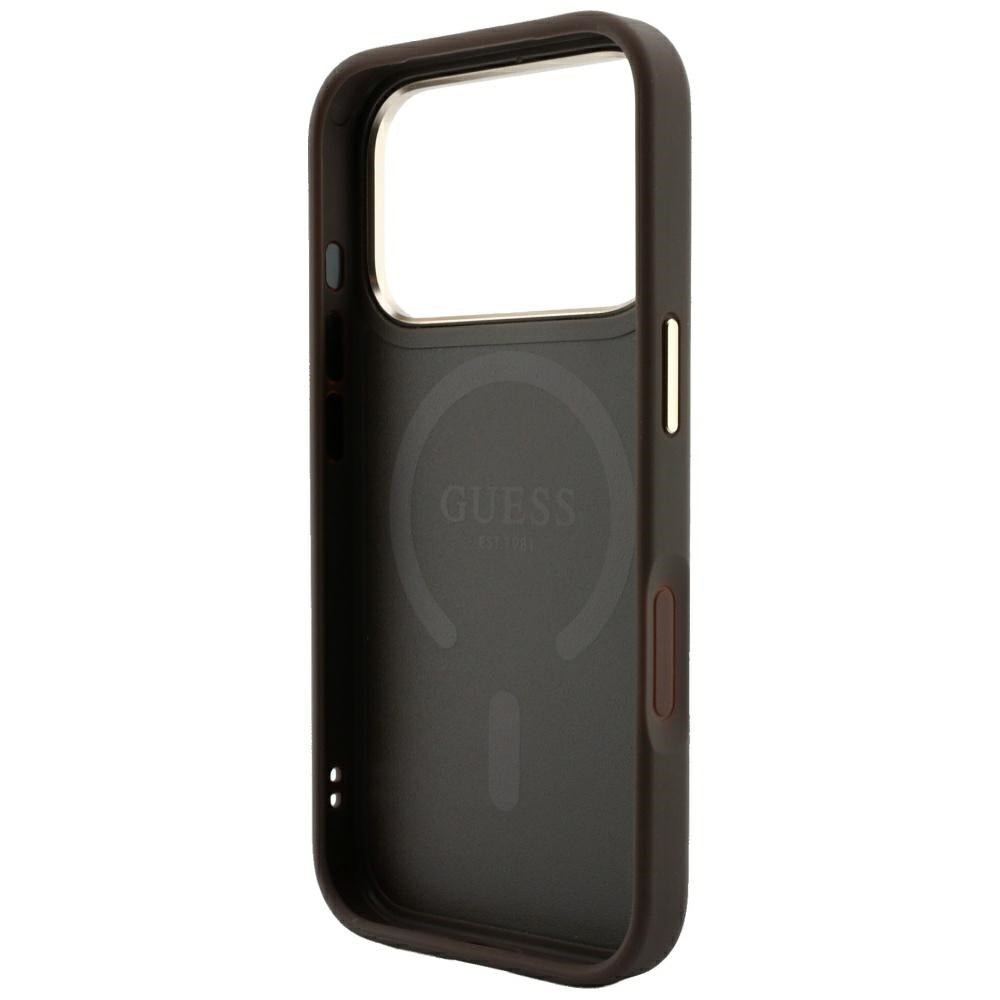 Guess iPhone 17 Pro Max / iPhone 18 Pro Max - Σκληρή Θήκη με Πλαίσιο Σιλικόνης και Επένδυση Οικολογικού Δέρματος - Embossed 4G Classic MagSafe - Brown - GUHMP18XP4MSEGCW