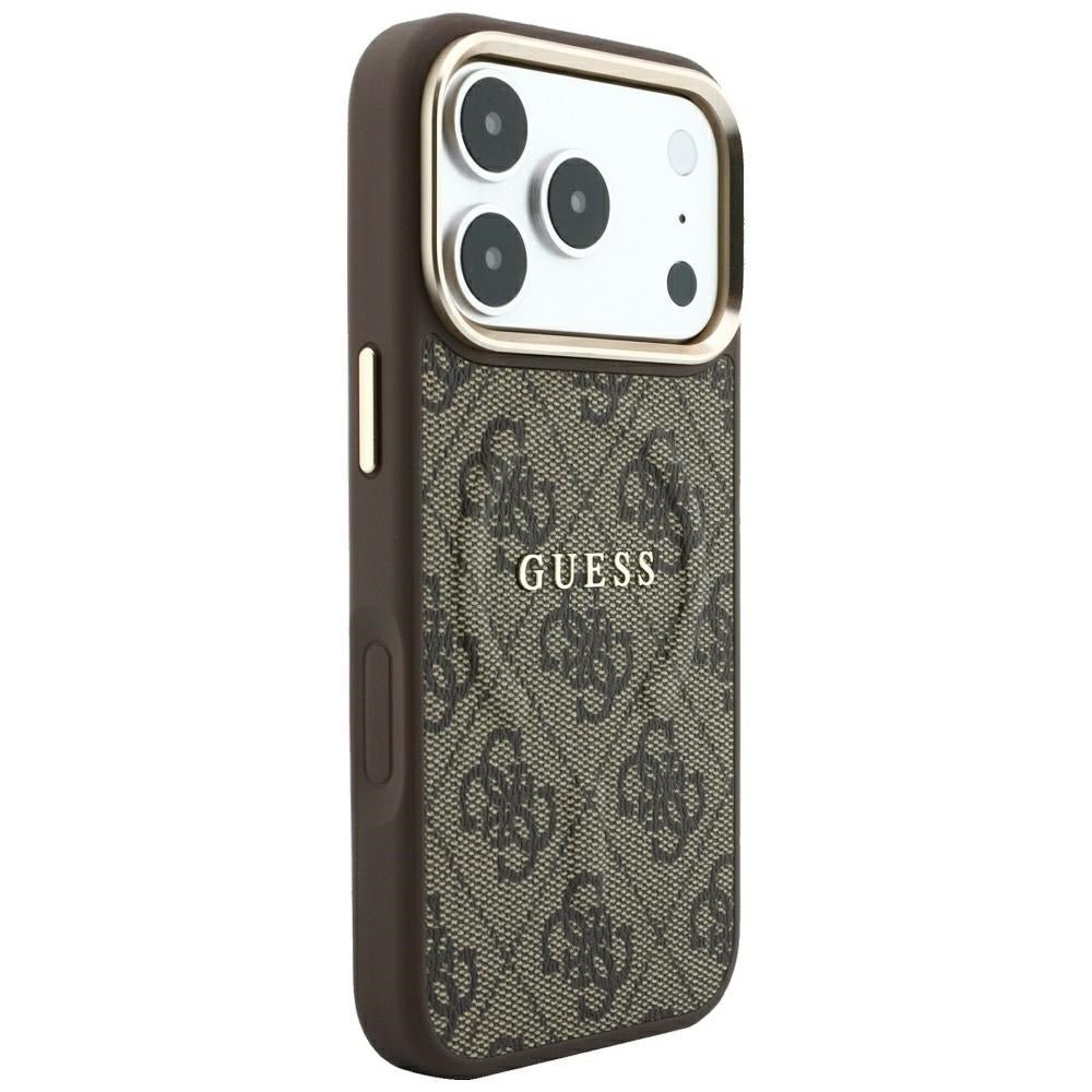 Guess iPhone 17 Pro Max / iPhone 18 Pro Max - Σκληρή Θήκη με Πλαίσιο Σιλικόνης και Επένδυση Οικολογικού Δέρματος - Embossed 4G Classic MagSafe - Brown - GUHMP18XP4MSEGCW