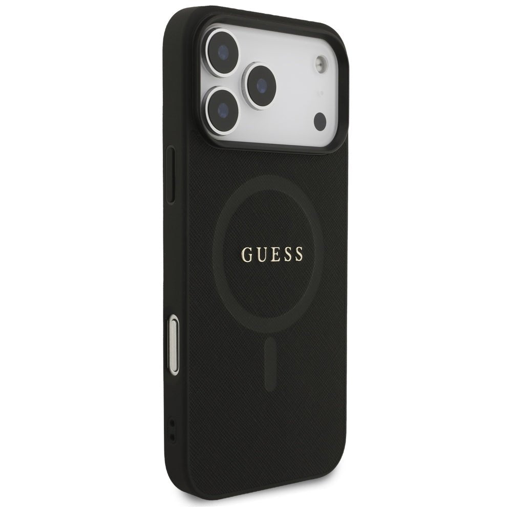 Guess iPhone 17 Pro Max / iPhone 18 Pro Max - Σκληρή Θήκη με Πλαίσιο Σιλικόνης και Επένδυση Οικολογικού Δέρματος - Saffiano Classic Logo MagSafe - Black - GUHMP18XPSAHMCK