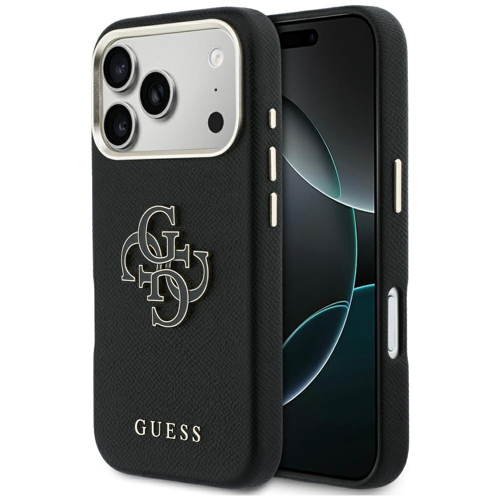 Guess iPhone 17 Pro Max - Σκληρή Θήκη με Επένδυση από Οικολογικό Δέρμα - FW Resin Logo - Black