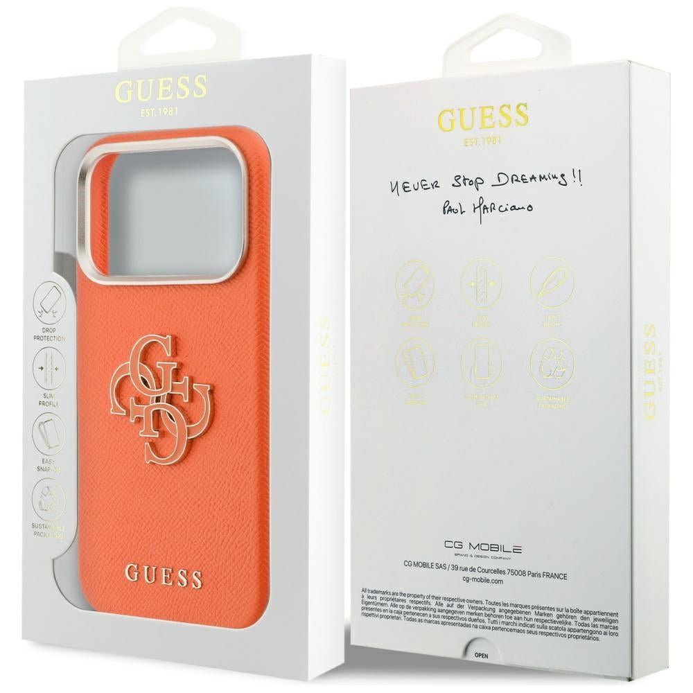 Guess iPhone 17 Pro Max - Σκληρή Θήκη με Επένδυση από Οικολογικό Δέρμα - FW Resin Logo - Orange