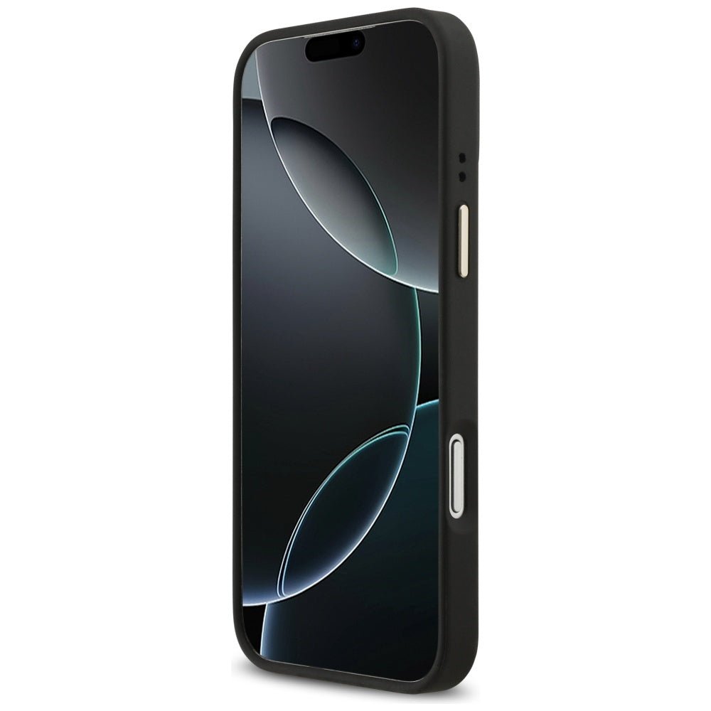 Guess iPhone 17 Pro Max - Σκληρή Θήκη με Επένδυση Συνθετικού Δέρματος - 4G Strass Logo MagSafe - Black