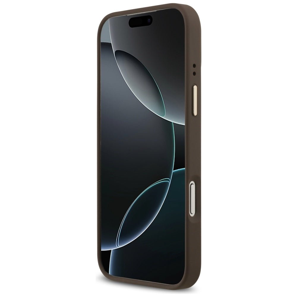 Guess iPhone 17 Pro Max - Σκληρή Θήκη με Επένδυση Συνθετικού Δέρματος - 4G Strass Logo MagSafe - Brown