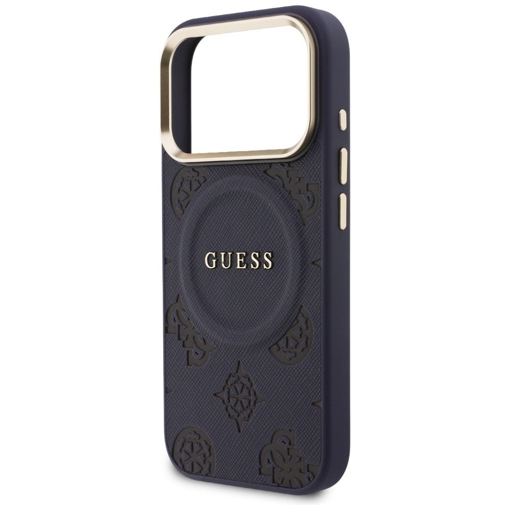 Guess iPhone 17 Pro Max - Σκληρή Θήκη με Επένδυση Συνθετικού Δέρματος - Peony Hot Stamp MagSafe - Blue