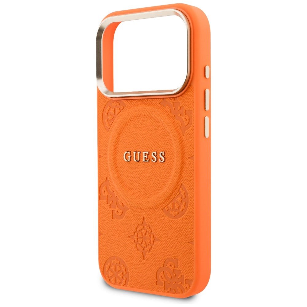 Guess iPhone 17 Pro Max - Σκληρή Θήκη με Επένδυση Συνθετικού Δέρματος - Peony Hot Stamp MagSafe - Orange