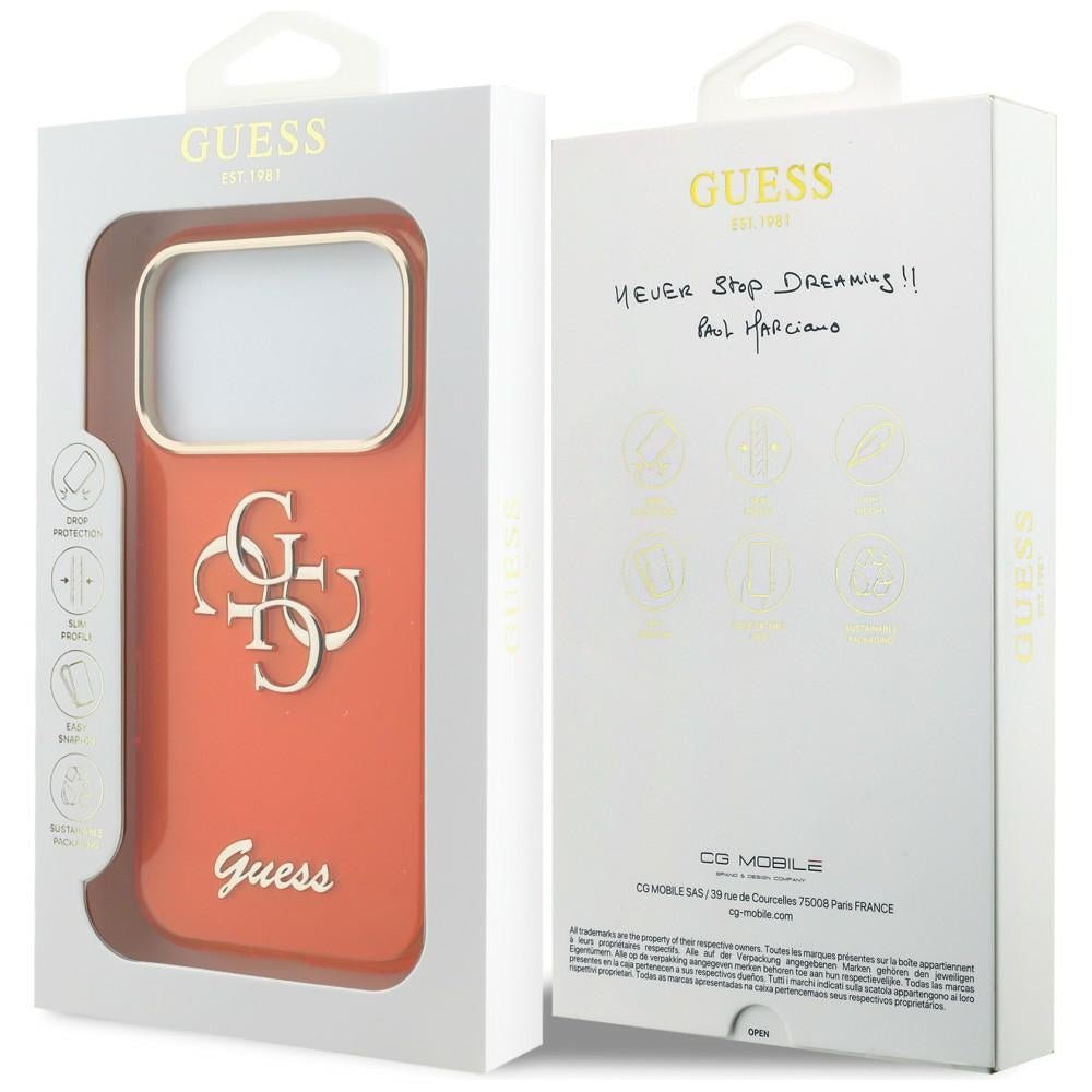 Guess iPhone 17 Pro Max - Σκληρή Θήκη με Πλαίσιο Σιλικόνης - IML 4G Script Metal - Orange