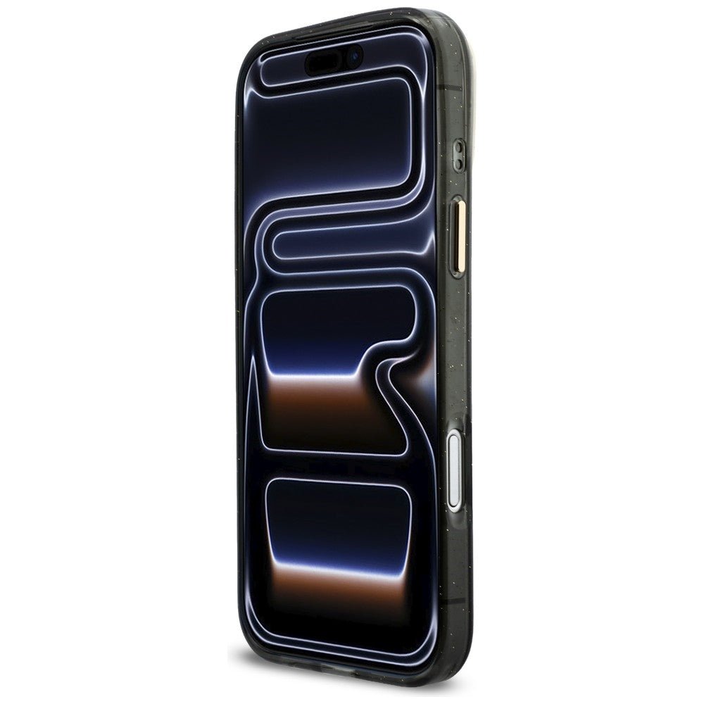Guess iPhone 17 Pro Max - Σκληρή Θήκη με Πλαίσιο Σιλικόνης και Λουράκι - IML Glitters Script Strap MagSafe - Black