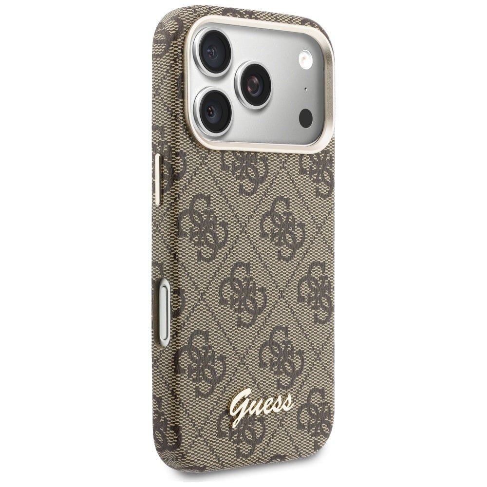 Guess iPhone 17 Pro Max - Σκληρή Θήκη με Πλαίσιο Σιλικόνης και MagSafe - 4G Script MagSafe - Brown