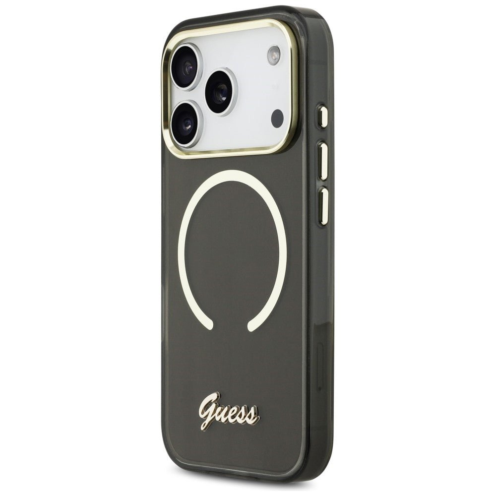 Guess iPhone 17 Pro Max - Σκληρή Θήκη με Πλαίσιο Σιλικόνης και MagSafe - IML Script Metal MagSafe - Black