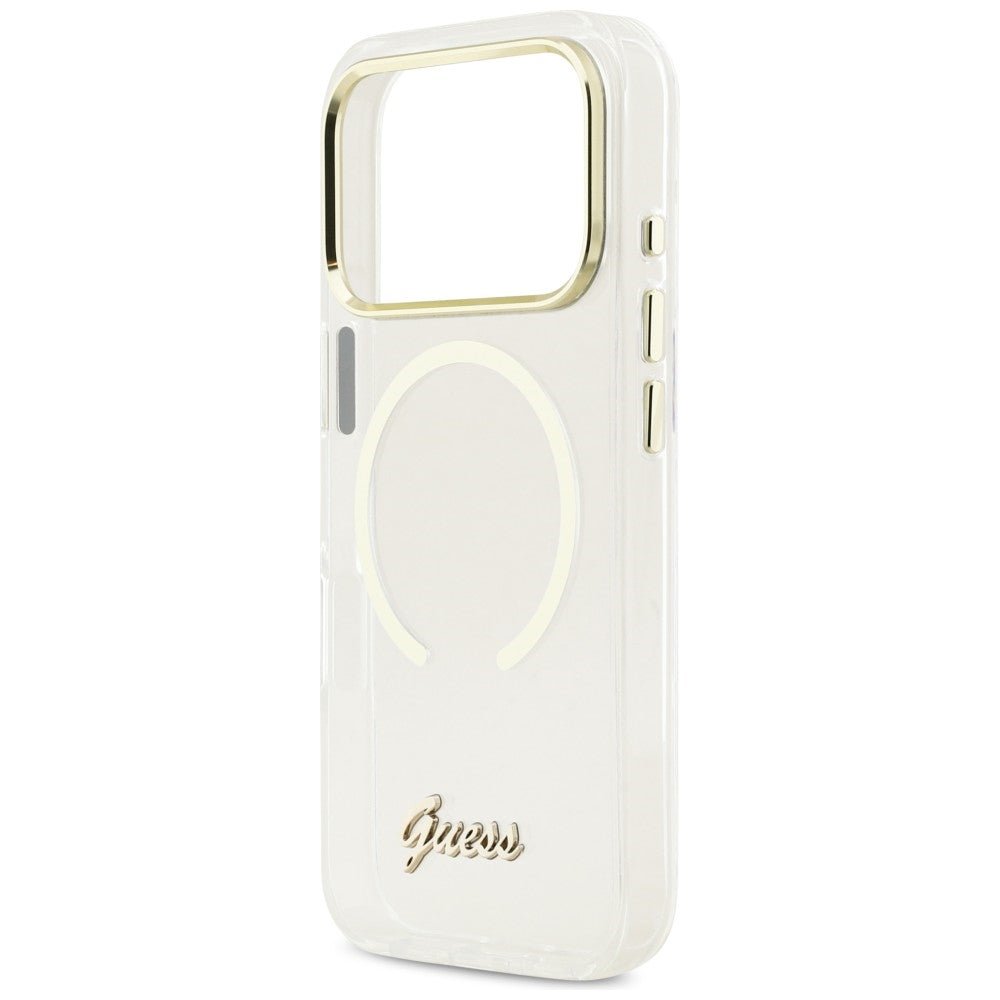 Guess iPhone 17 Pro Max - Σκληρή Θήκη με Πλαίσιο Σιλικόνης και MagSafe - IML Script Metal MagSafe - Clear