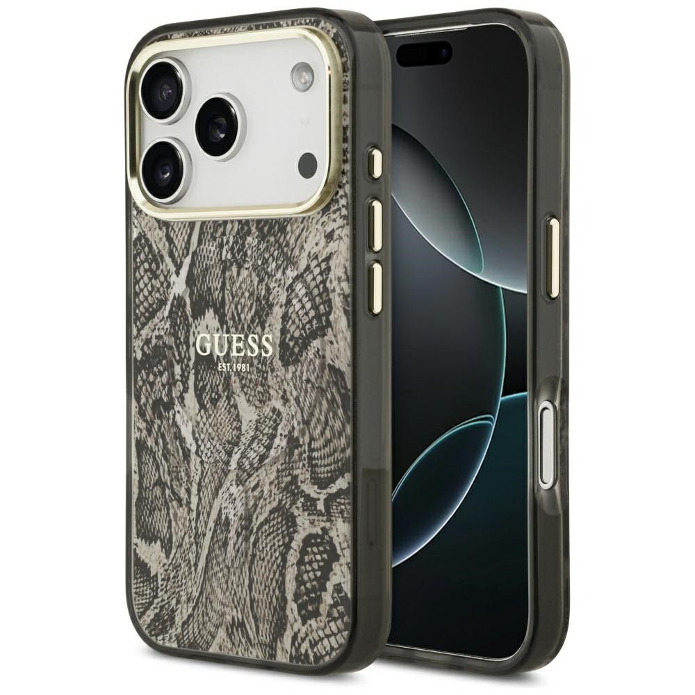 Guess iPhone 17 Pro Max - Σκληρή Θήκη με Πλαίσιο Σιλικόνης - Python Pattern MagSafe - Brown
