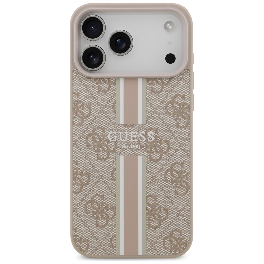 Guess iPhone 17 Pro Max - Θήκη με Επένδυση Συνθετικού Δέρματος - 4G Printed Stripes MagSafe - Pink