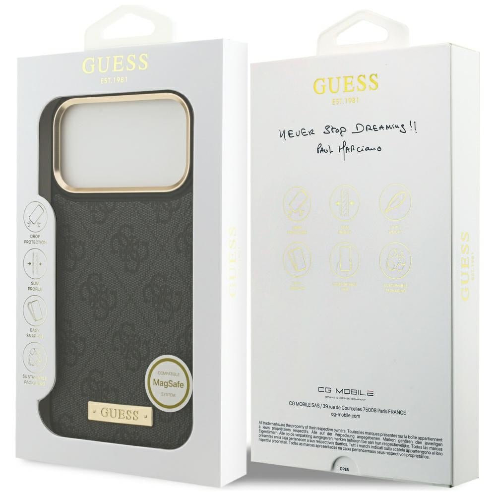 Guess iPhone 17 Pro Max - Θήκη με Επένδυση Συνθετικού Δέρματος και MagSafe - 4G Logo Plate - Black