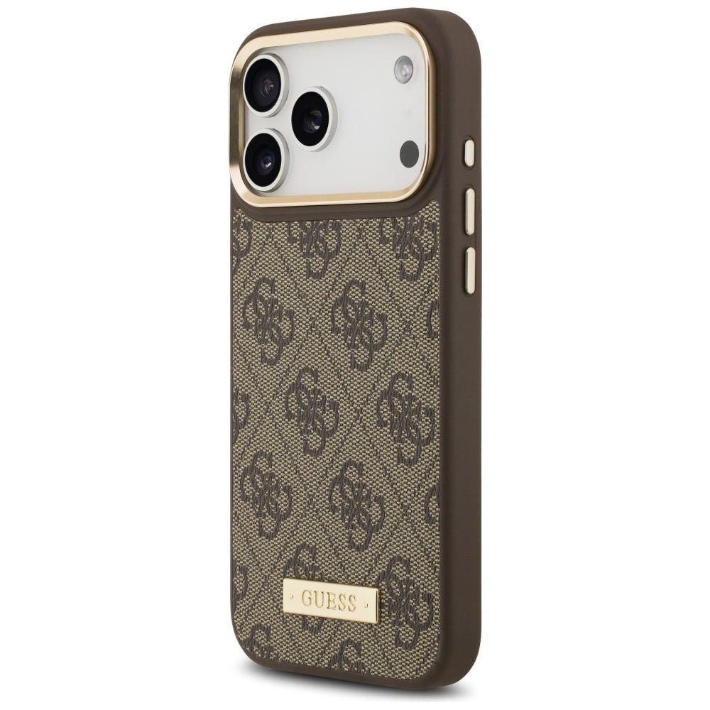 Guess iPhone 17 Pro Max - Θήκη με Επένδυση Συνθετικού Δέρματος και MagSafe - 4G Logo Plate - Brown