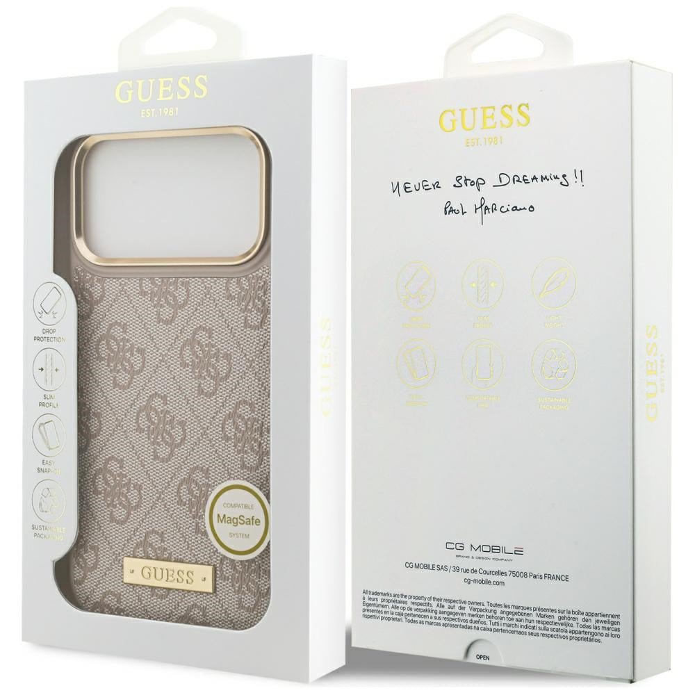 Guess iPhone 17 Pro Max - Θήκη με Επένδυση Συνθετικού Δέρματος και MagSafe - 4G Logo Plate - Pink
