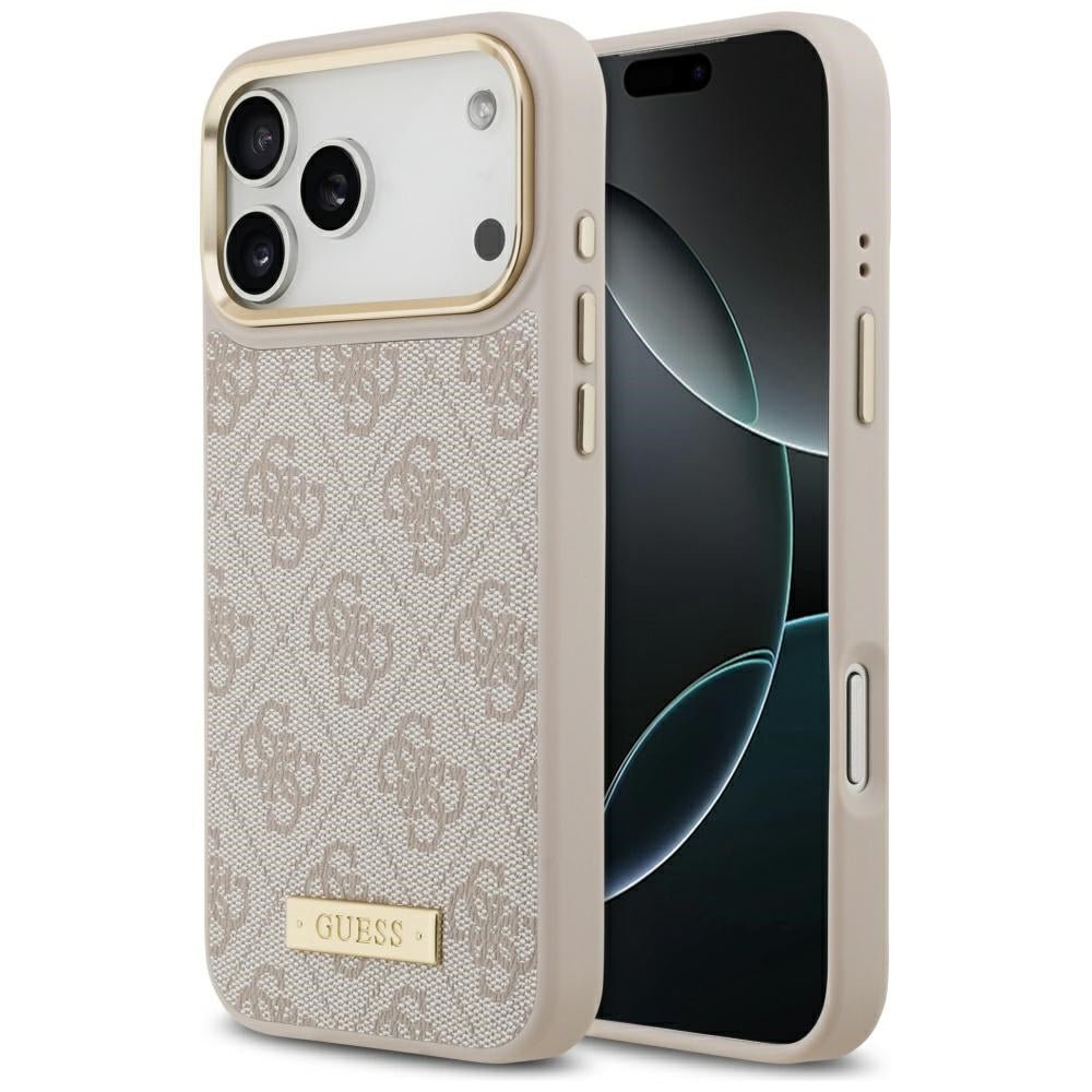 Guess iPhone 17 Pro Max - Θήκη με Επένδυση Συνθετικού Δέρματος και MagSafe - 4G Logo Plate - Pink