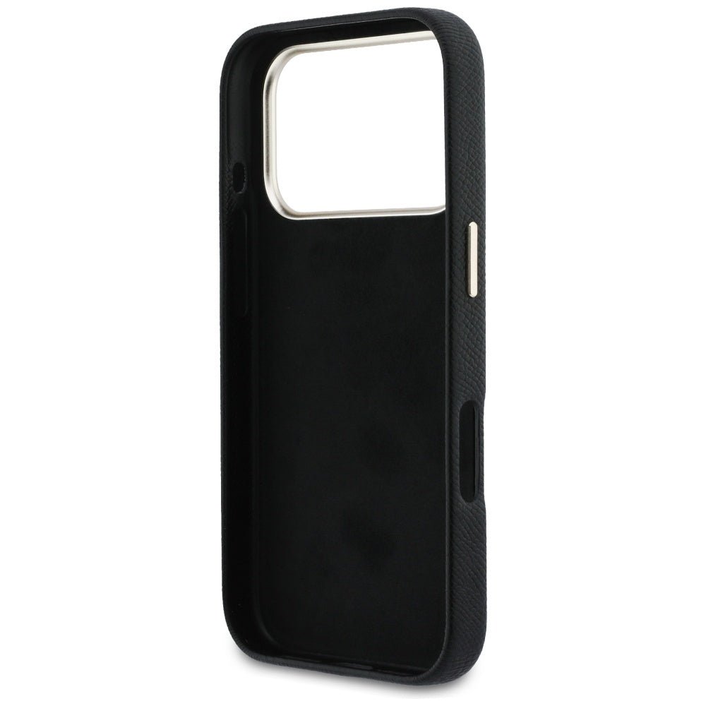 Guess iPhone 17 Pro - Σκληρή Θήκη με Επένδυση από Οικολογικό Δέρμα - FW Resin Logo - Black