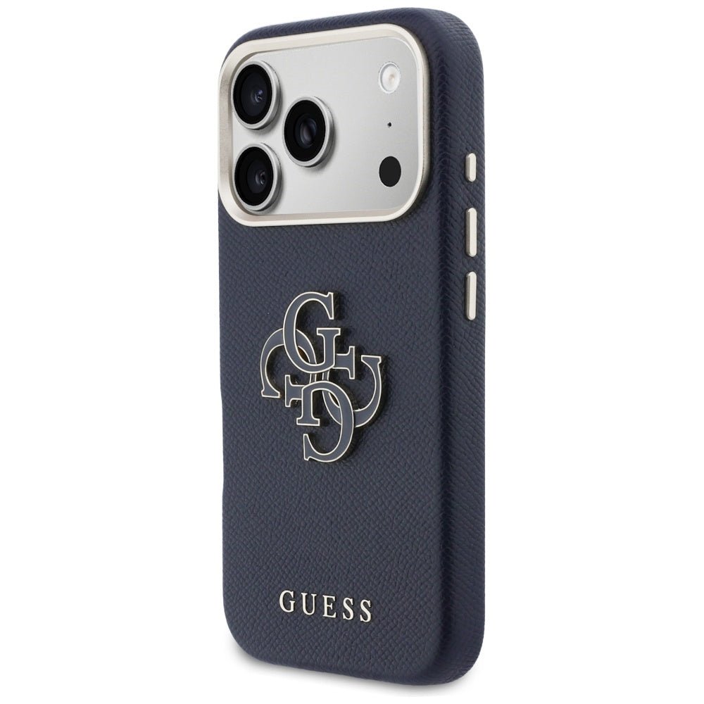 Guess iPhone 17 Pro - Σκληρή Θήκη με Επένδυση από Οικολογικό Δέρμα - FW Resin Logo - Blue