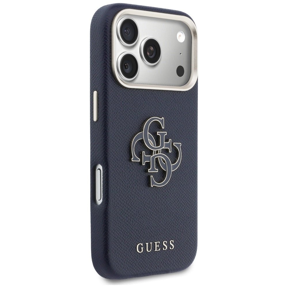 Guess iPhone 17 Pro - Σκληρή Θήκη με Επένδυση από Οικολογικό Δέρμα - FW Resin Logo - Blue