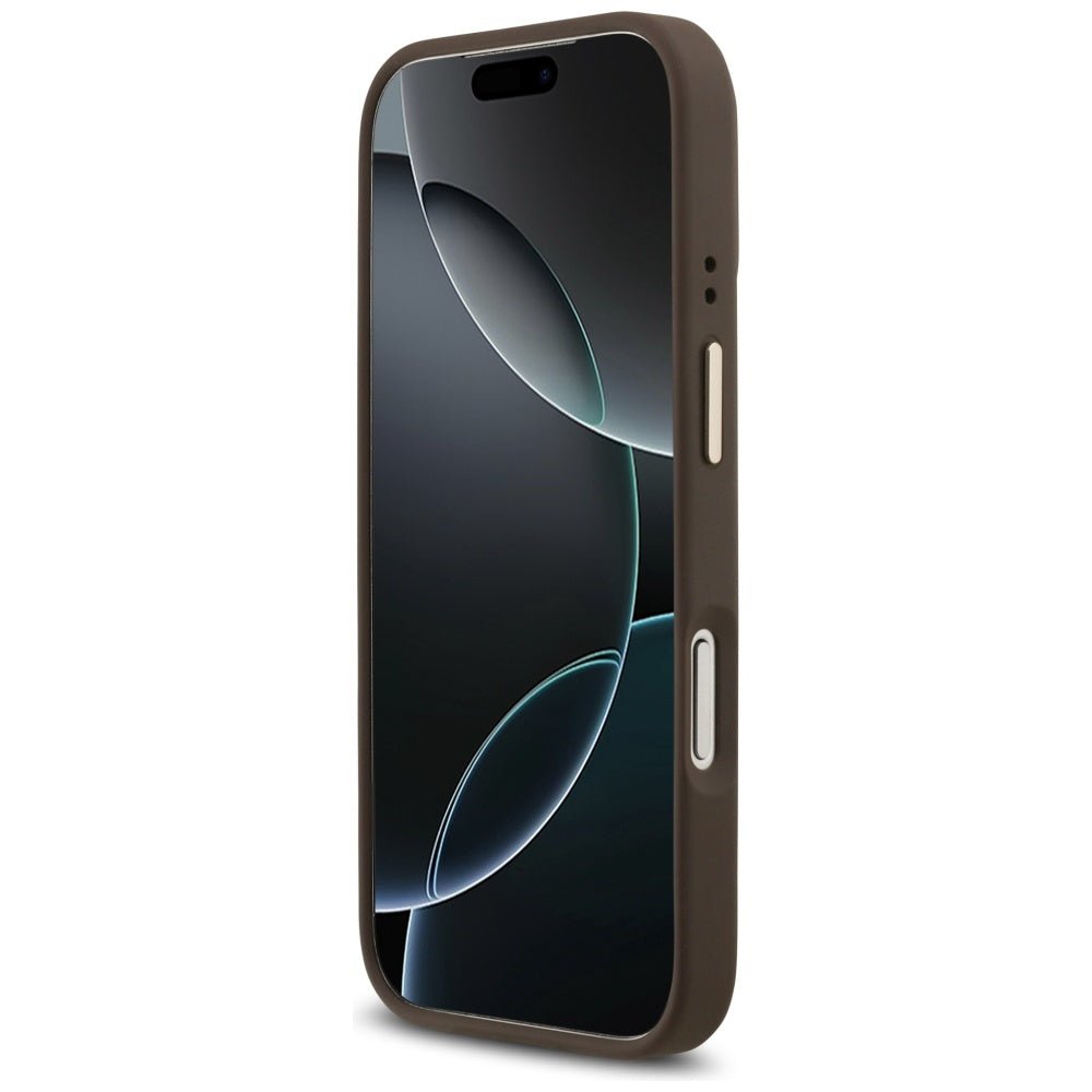 Guess iPhone 17 Pro - Σκληρή Θήκη με Επένδυση Συνθετικού Δέρματος - 4G Strass Logo MagSafe - Brown