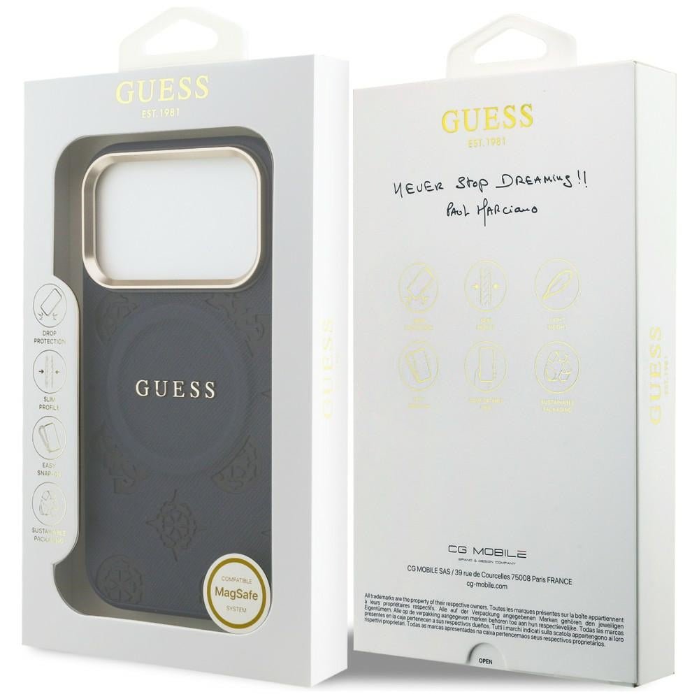 Guess iPhone 17 Pro - Σκληρή Θήκη με Επένδυση Συνθετικού Δέρματος - Peony Hot Stamp MagSafe - Blue