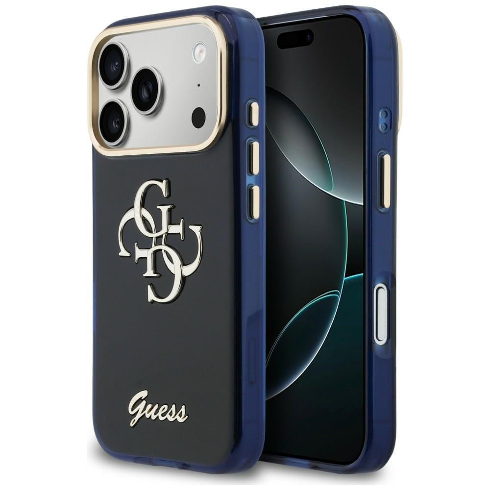 Guess iPhone 17 Pro - Σκληρή Θήκη με Πλαίσιο Σιλικόνης - IML 4G Script Metal - Blue