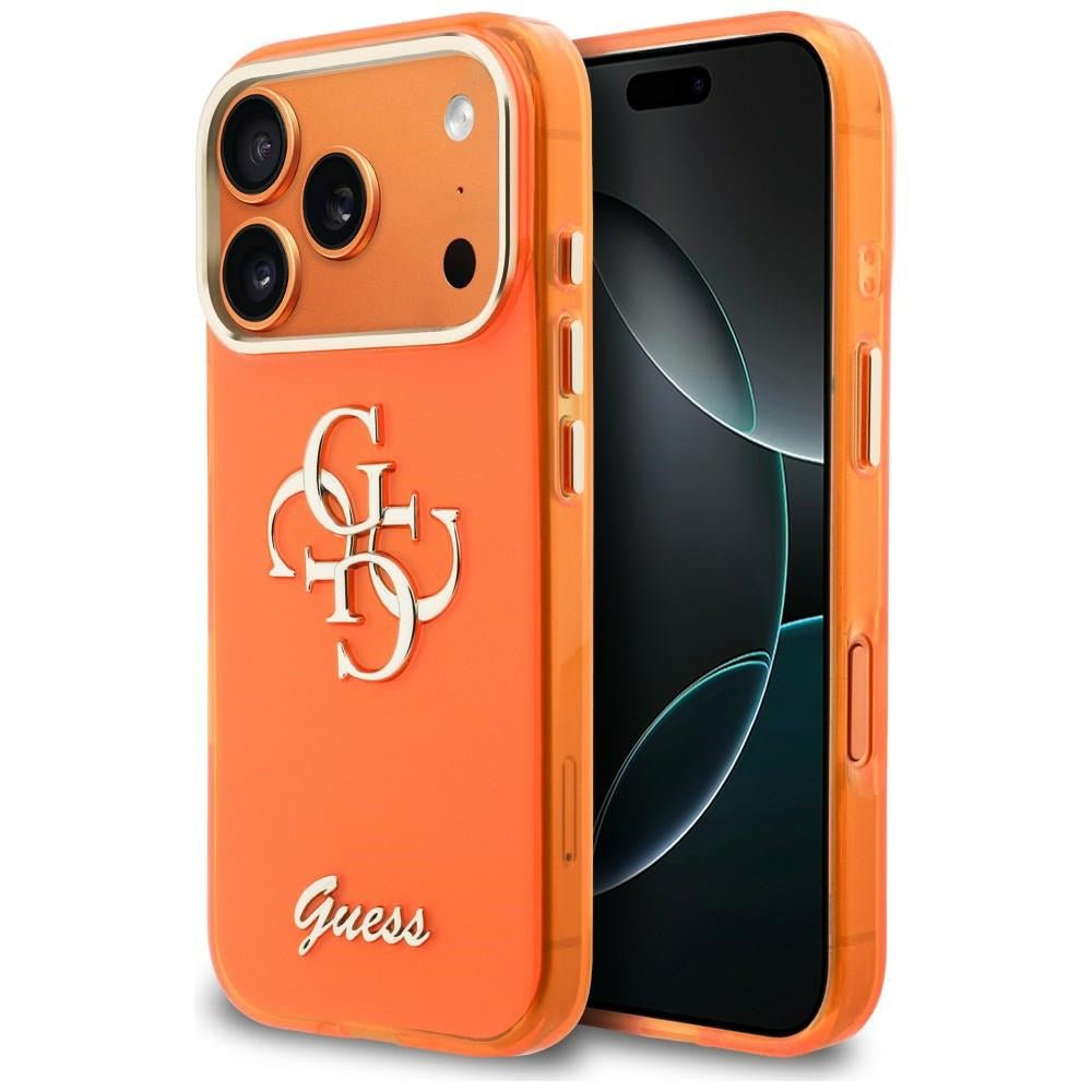 Guess iPhone 17 Pro - Σκληρή Θήκη με Πλαίσιο Σιλικόνης - IML 4G Script Metal - Orange