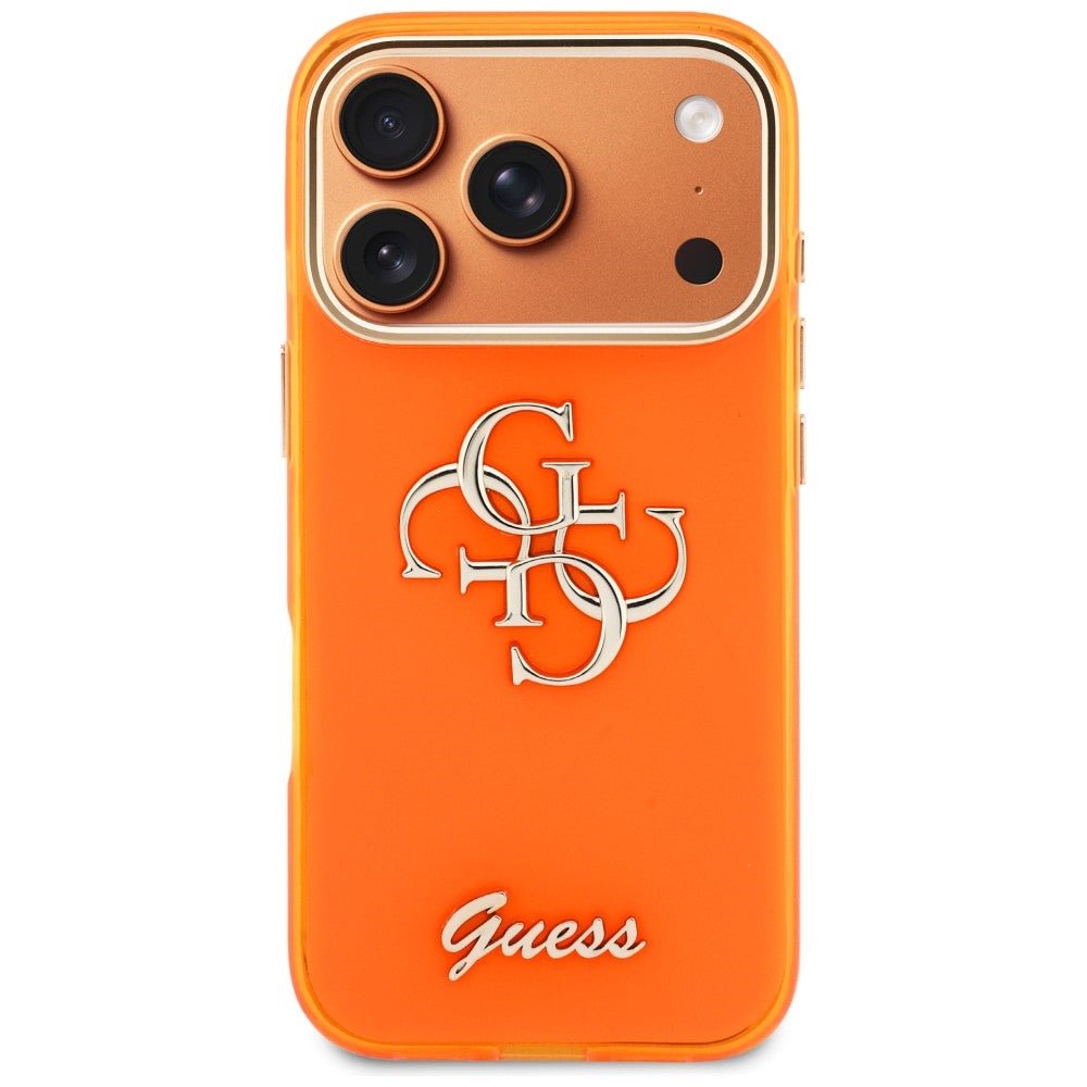 Guess iPhone 17 Pro - Σκληρή Θήκη με Πλαίσιο Σιλικόνης - IML 4G Script Metal - Orange