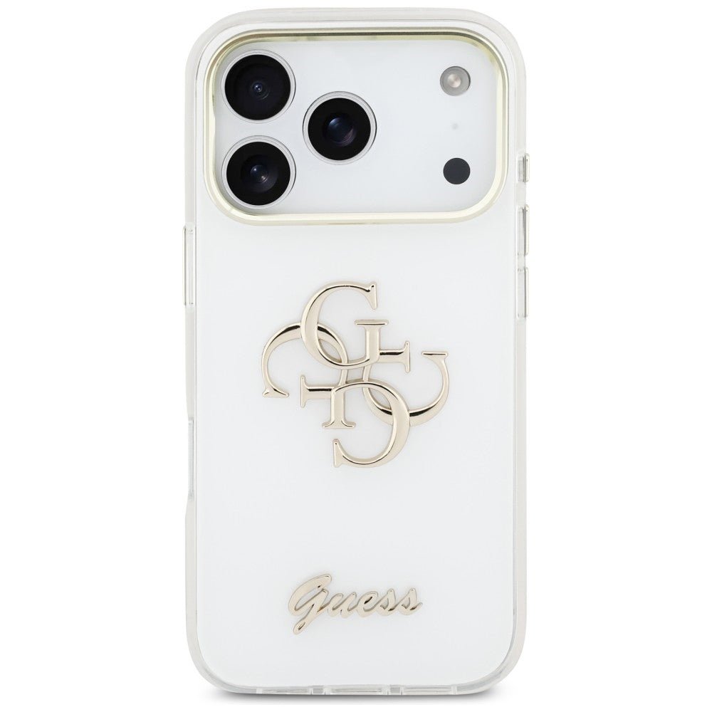 Guess iPhone 17 Pro - Σκληρή Θήκη με Πλαίσιο Σιλικόνης - IML 4G Script Metal - White