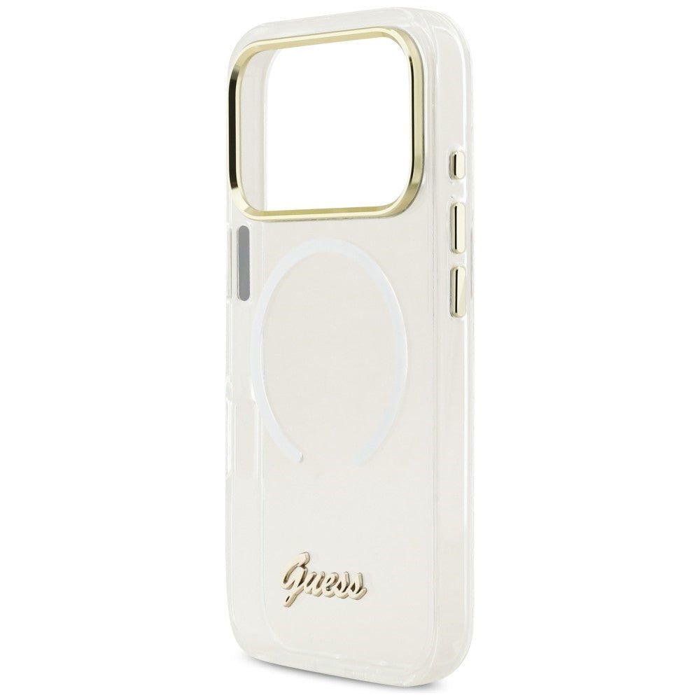 Guess iPhone 17 Pro - Σκληρή Θήκη με Πλαίσιο Σιλικόνης - IML Gradient Script Metal MagSafe - White