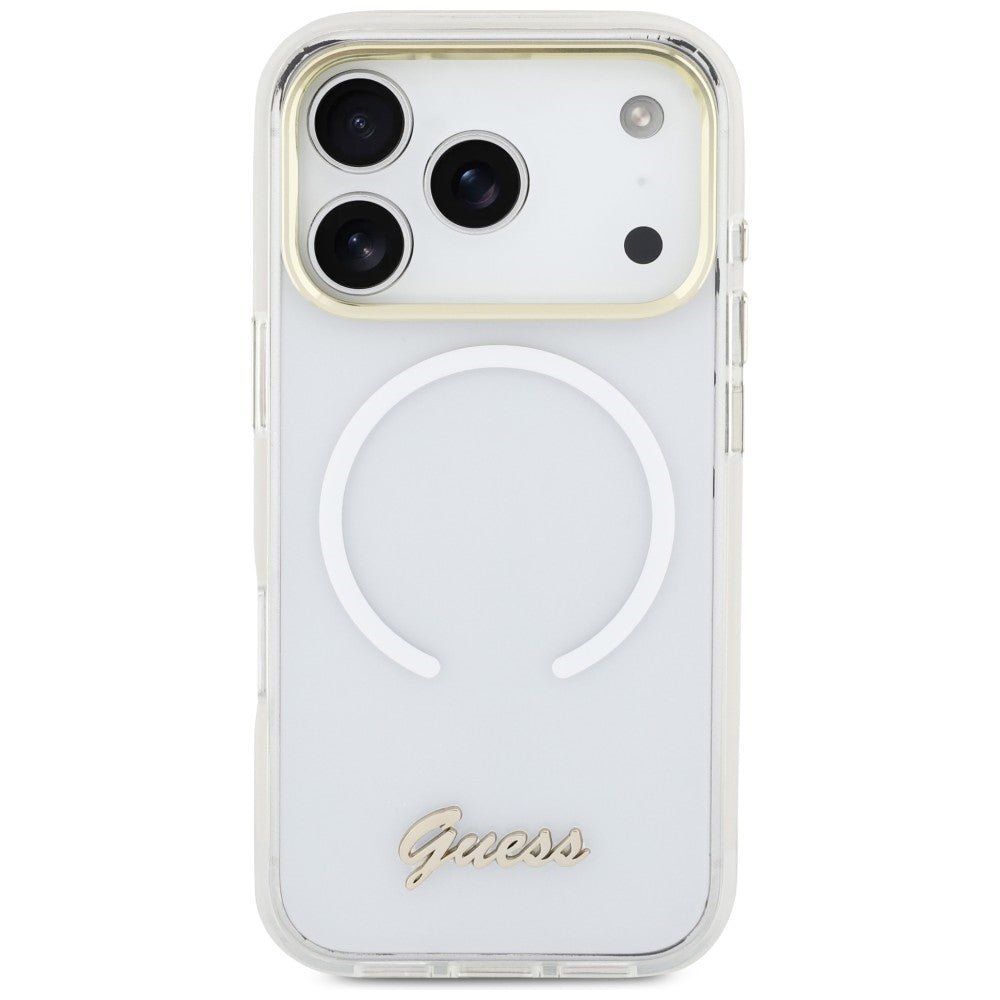 Guess iPhone 17 Pro - Σκληρή Θήκη με Πλαίσιο Σιλικόνης - IML Gradient Script Metal MagSafe - White