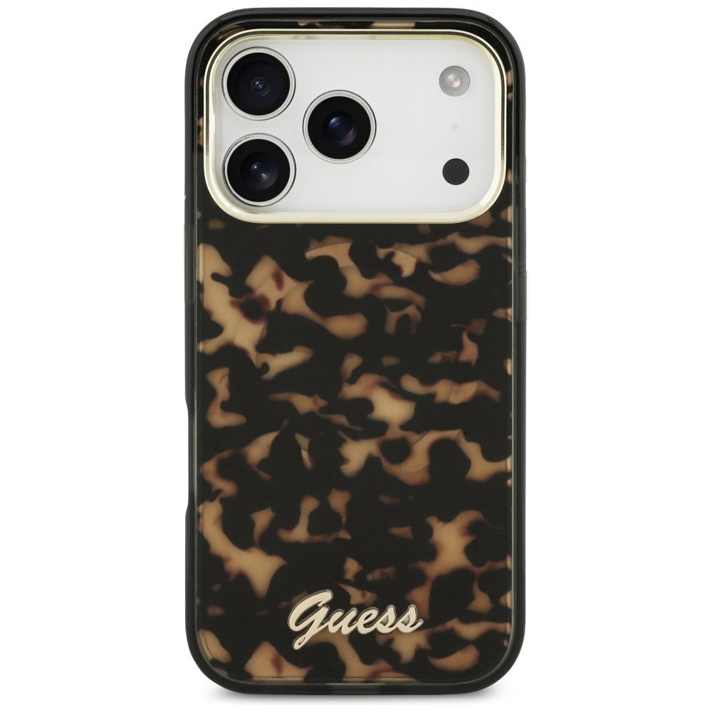 Guess iPhone 17 Pro - Σκληρή Θήκη με Πλαίσιο Σιλικόνης - IML Script Metal MagSafe - Tortoise